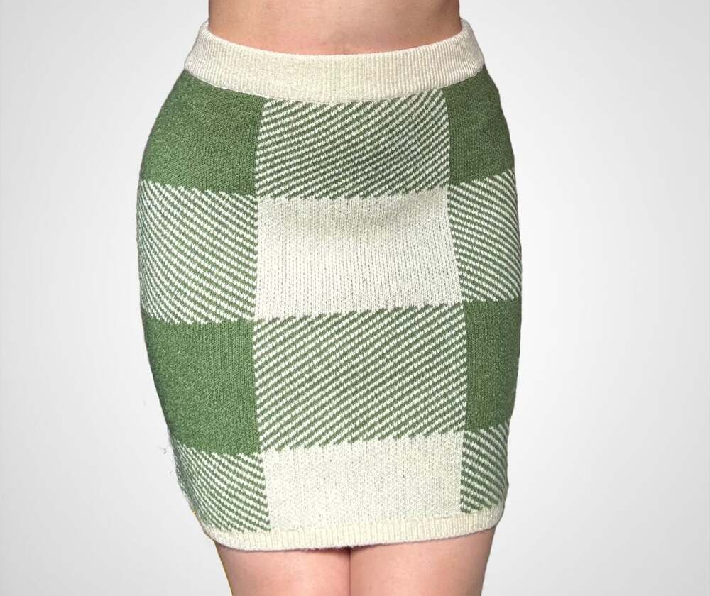 Lost + Wander Sweater Skirt Size S/M Green Gingham Knit Mini